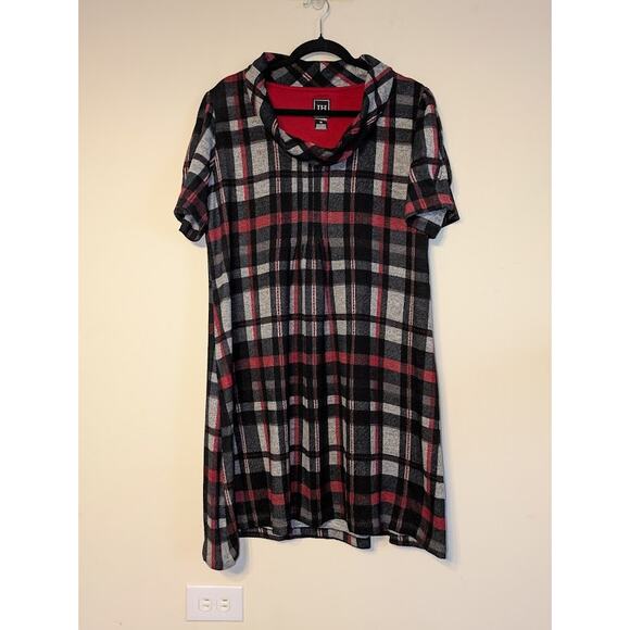 JH Jessica Howard Women's Size XL Short Sleeve Plaid Cowl Neck Pleated Dress Red - Picture 1 of 7